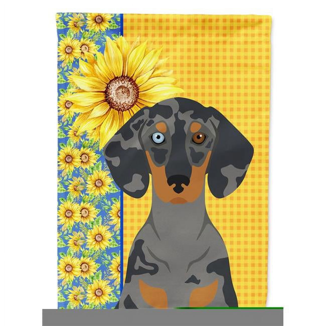Summer Sunflowers Black Dapple Dachshund Flag Garden Size 11.25 in x 15.5 in