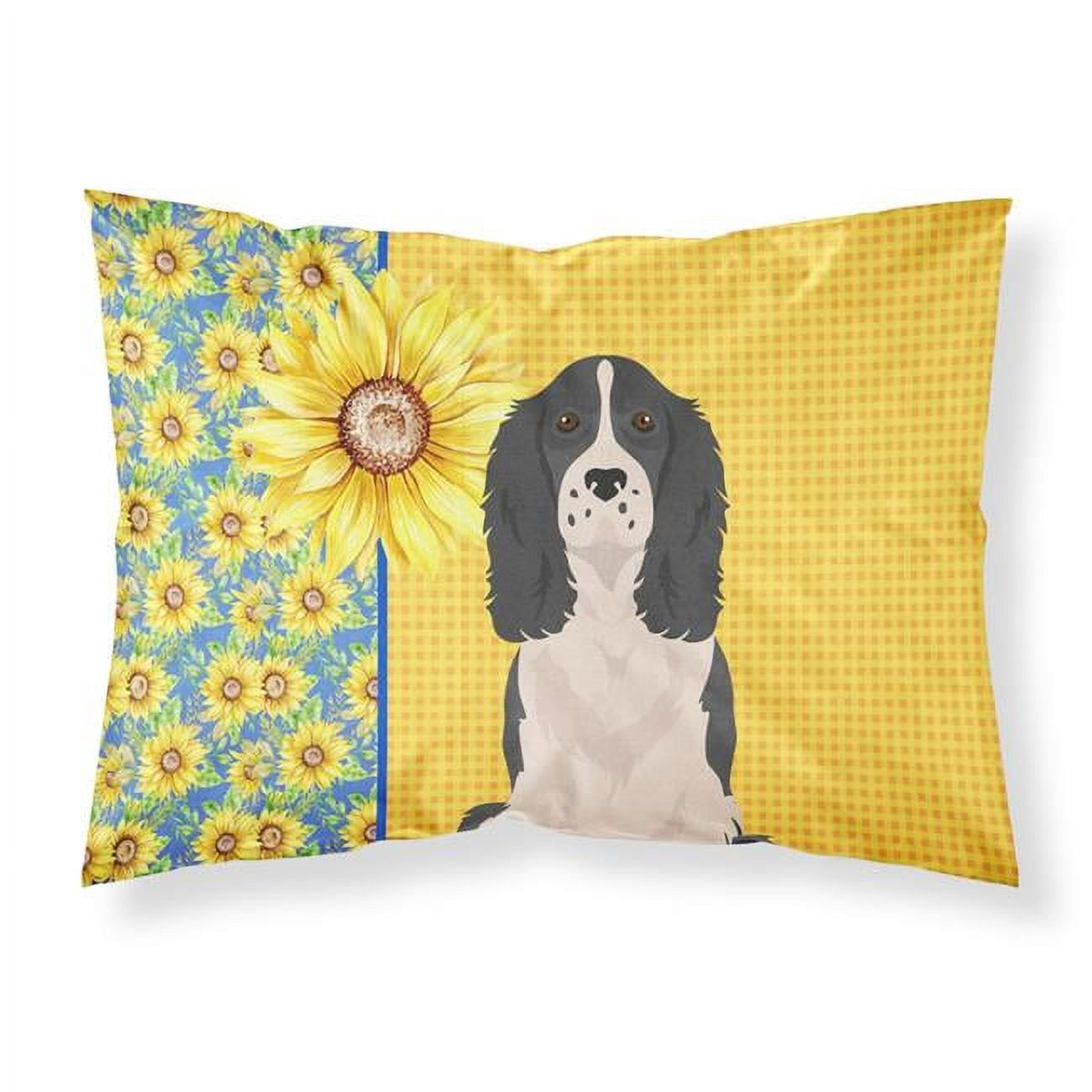 Summer Sunflowers Black English Springer Spaniel Fabric Standard Pillowcase