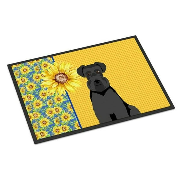 Summer Sunflowers Black Natural Ears Schnauzer Indoor or Outdoor Mat 24x36 36 in x 24 in