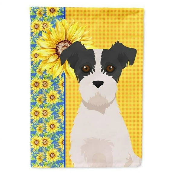 Summer Sunflowers Black White Wirehair Jack Russell Terrier Flag Garden Size