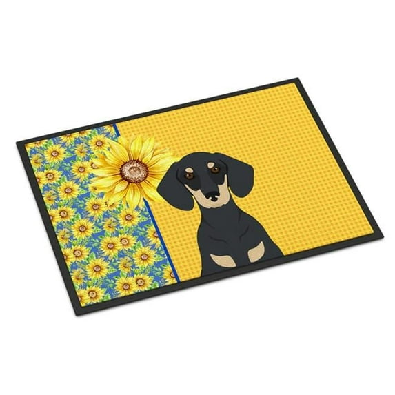 Summer Sunflowers Black and Cream Dachshund Indoor or Outdoor Mat 24x36 36 in x 24 in