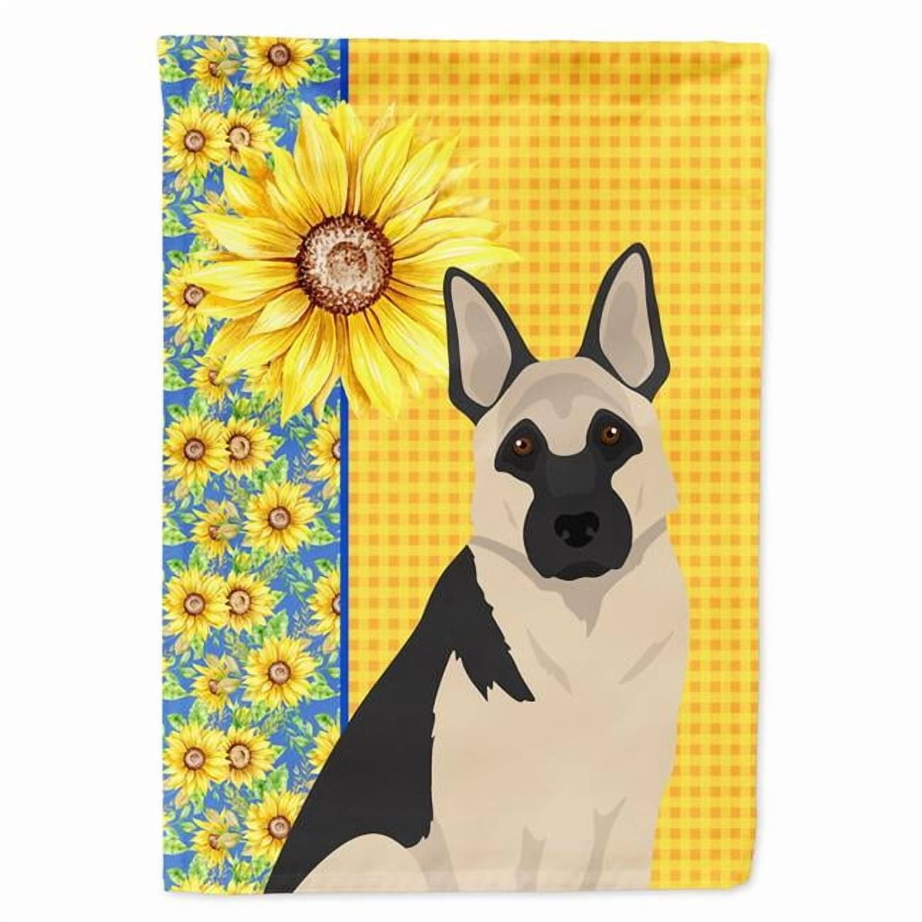 Summer Sunflowers Black and Silver German Shepherd Flag Garden Size 11.25 in x 15.5 in