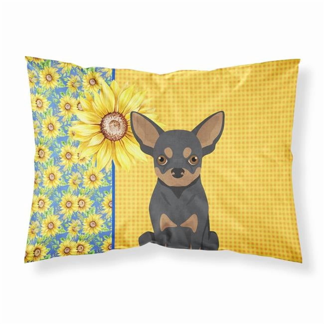Summer Sunflowers Black and Tan Chihuahua Fabric Standard Pillowcase