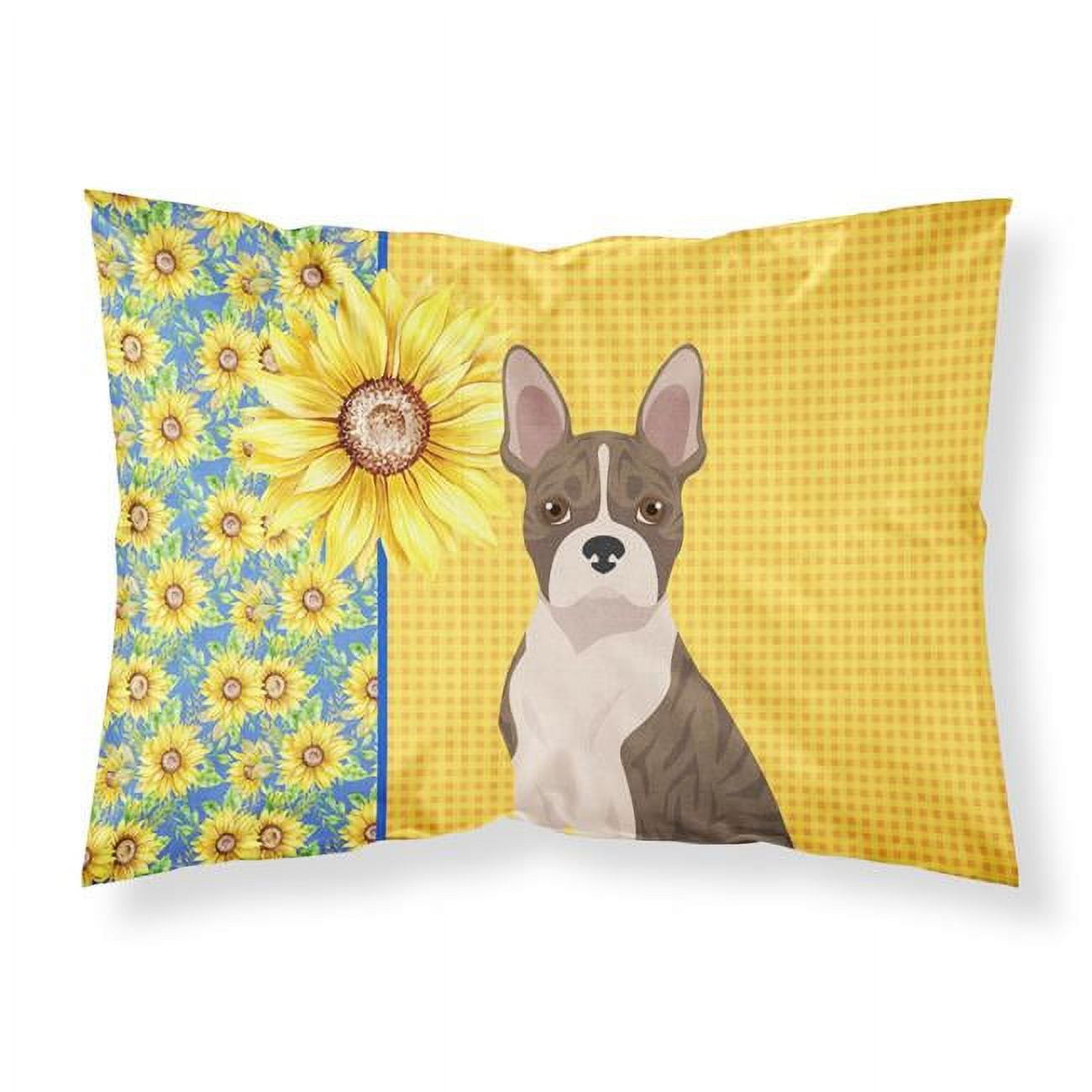 Summer Sunflowers Brindle Boston Terrier Fabric Standard Pillowcase