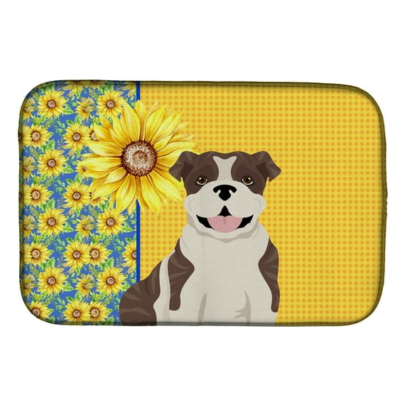 Summer Sunflowers Brindle English Bulldog Dish Drying Mat 14 in x 21 in