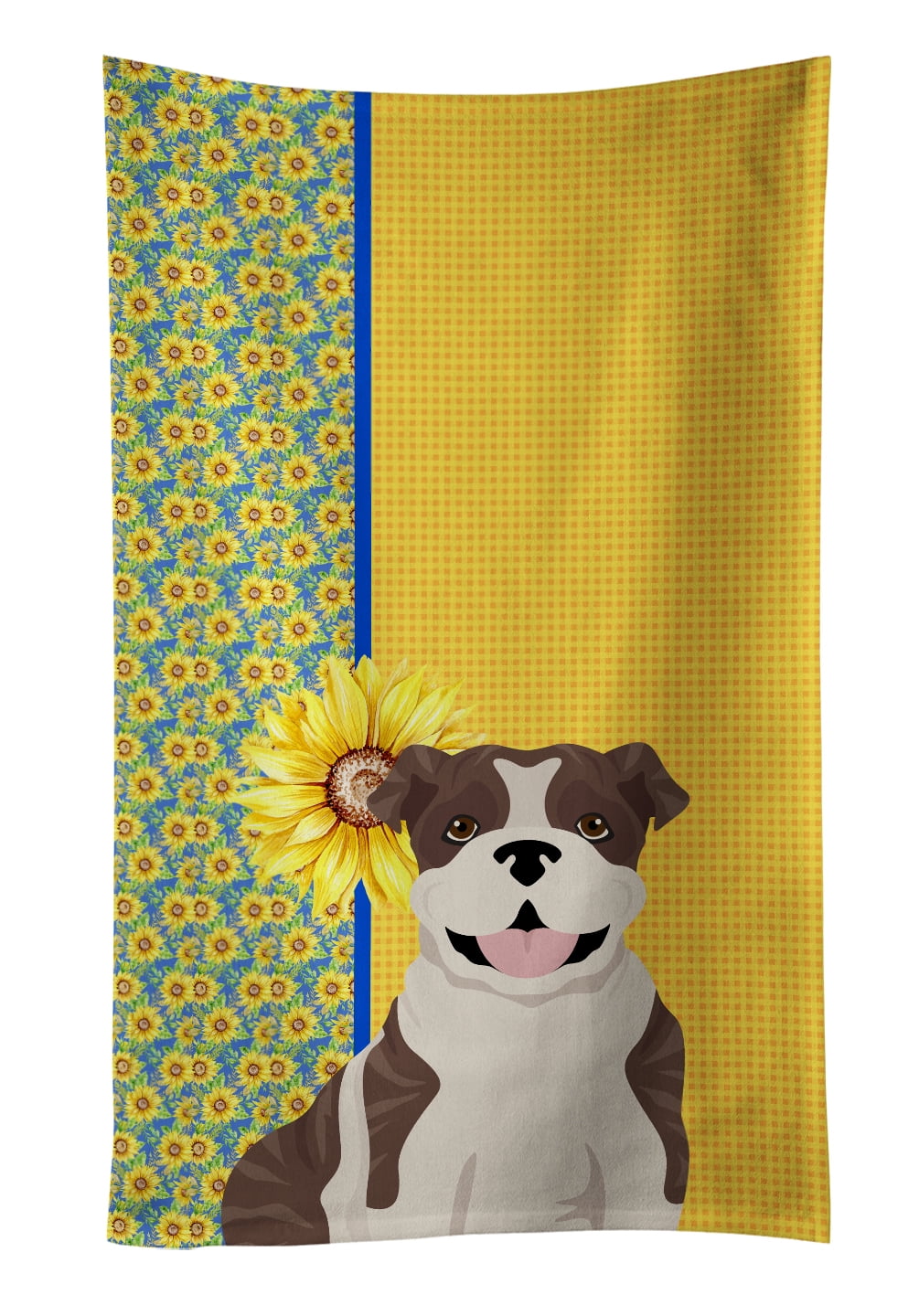 Summer Sunflowers Brindle English Bulldog Kitchen Towel 15 in x 25 in