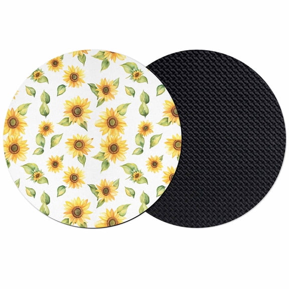 Summer Sunflowers Coasters Set of 2, Watercolor Botanical Floral Leaves Absorbent Coasters for Drinks, Coaster for Bar Office Dining Coffee Table Accessories Decor, Non Slip Round Desk Coaster