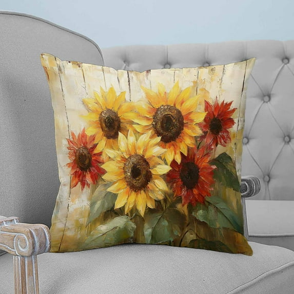 Summer Sunflowers Decorative Pillowcase 18''x18'', Vintage Oil Painting Floral Leaf Plant Throw Pillow Covers Soft Cushion Case for Couch Sofa Bedroom Living Room, Pillowcase Boho Decor