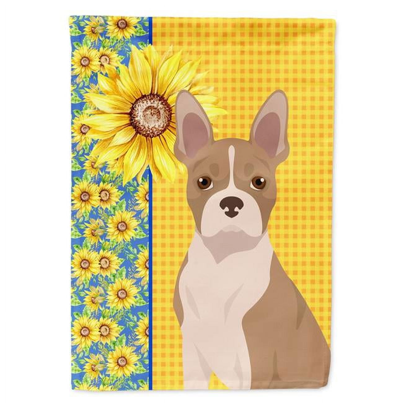 Summer Sunflowers Fawn Boston Terrier Flag Garden Size 11.25 in x 15.5 in