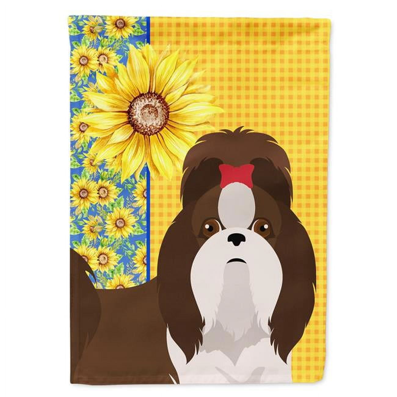 Summer Sunflowers Liver and White Shih Tzu Flag Garden Size 11.25 in x 15.5 in
