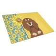 thumbnail image 1 of Summer Sunflowers Longhair Chocolate and Cream Dachshund Glass Cutting Board Large 12 in x 15 in, 1 of 5
