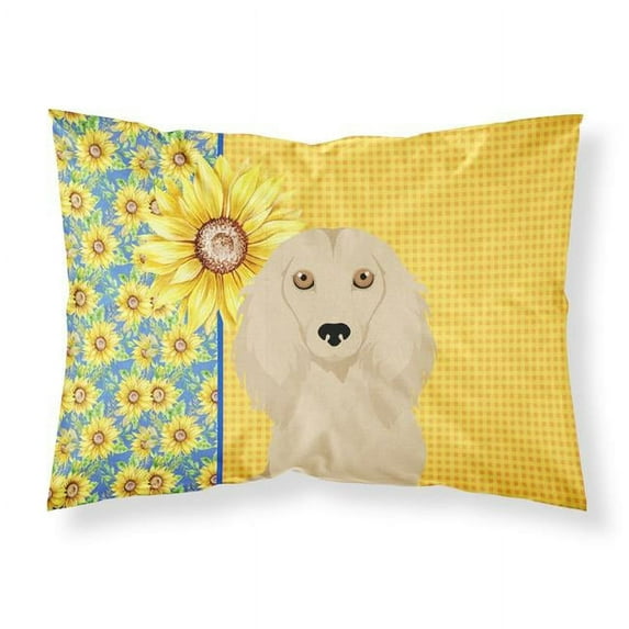 Summer Sunflowers Longhair Cream Dachshund Fabric Standard Pillowcase