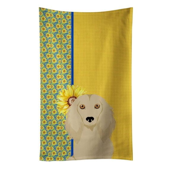 Summer Sunflowers Longhair Cream Dachshund Kitchen Towel