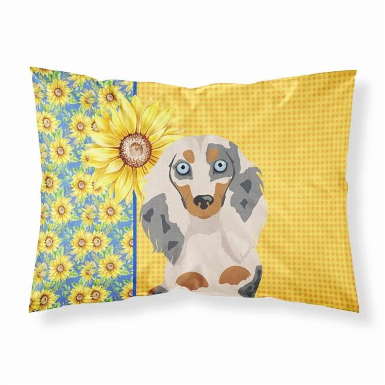 Summer Sunflowers Longhair Cream Dapple Dachshund Fabric Standard Pillowcase