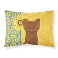 thumbnail image 1 of Summer Sunflowers Longhaired Chocolate Chihuahua Fabric Standard Pillowcase, 1 of 5