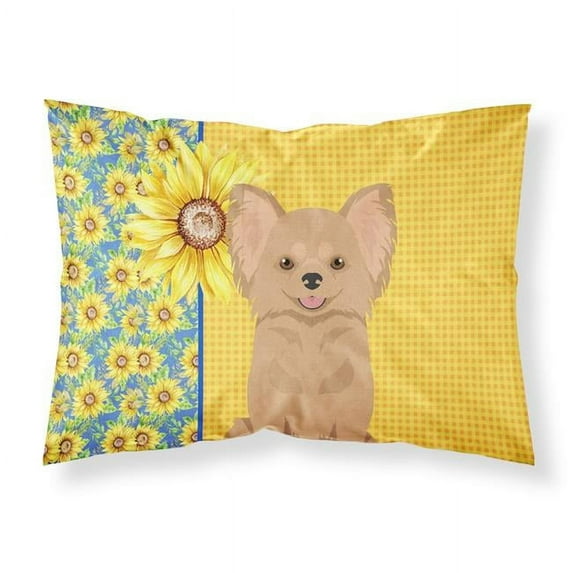 Summer Sunflowers Longhaired Gold Chihuahua Fabric Standard Pillowcase
