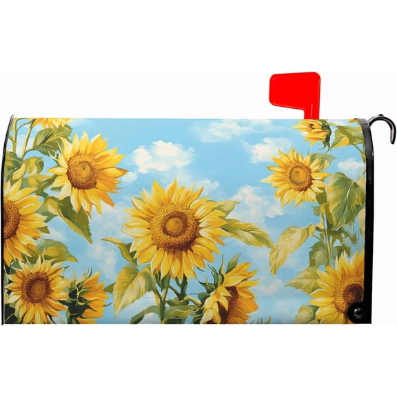 Summer Sunflowers Mailbox Covers Magnetic Spring Floral Flower Mailbox Cover Standard Size 21 x 18 Inch Rustic Mail Box Wraps for Farmhouse Garden Yard Decor