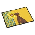thumbnail image 1 of Summer Sunflowers Natural Ear Red and Tan Doberman Pinscher Indoor or Outdoor Mat 24x36 36 in x 24 in, 1 of 7