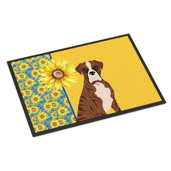 Summer Sunflowers Natural Eared Red Brindle Boxer Indoor or Outdoor Mat 18x27 27 in x 18 in