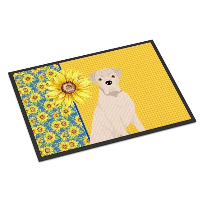 Summer Sunflowers Natural Eared White Boxer Indoor or Outdoor Mat 18x27 27 in x 18 in