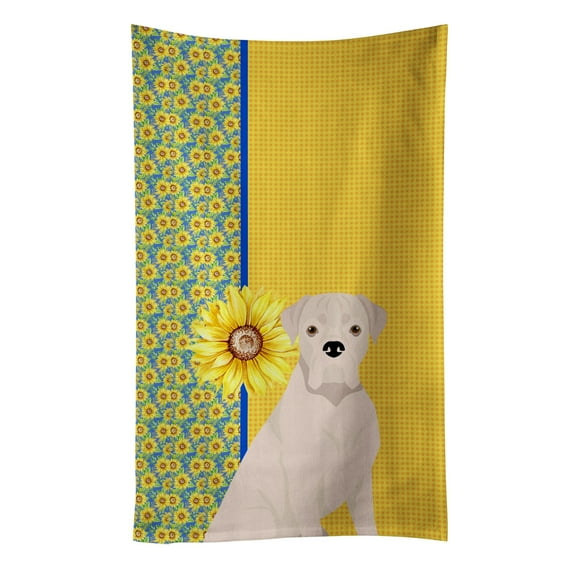 Summer Sunflowers Natural Eared White Boxer Kitchen Towel 15 in x 25 in
