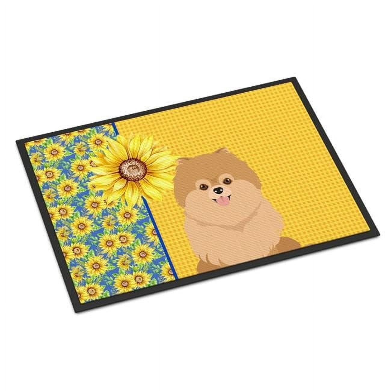 Summer Sunflowers Orange Pomeranian Indoor or Outdoor Mat 24x36 36 in x 24 in