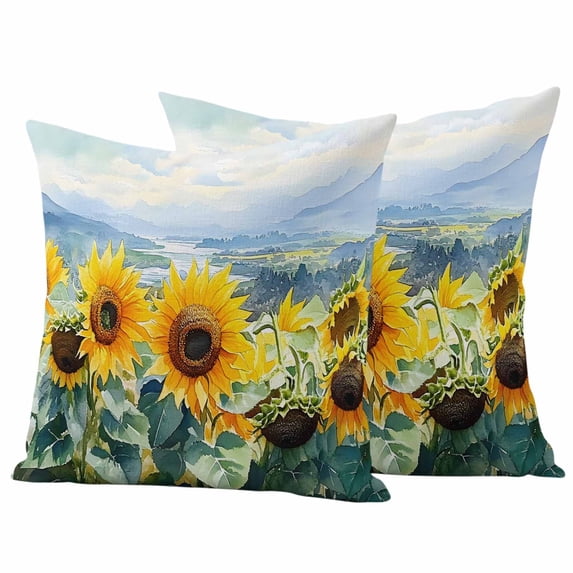 Summer Sunflowers Outdoor Waterproof Pillow Covers, Country Mountain Nature Landscape Decorative Square Throw Pillowcase Sofa Cushion Sham for Patio/Couch/Chair, 20"x20" 2 Pack