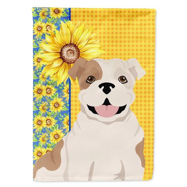 Summer Sunflowers Piebald English Bulldog Flag Garden Size 11.25 in x 15.5 in