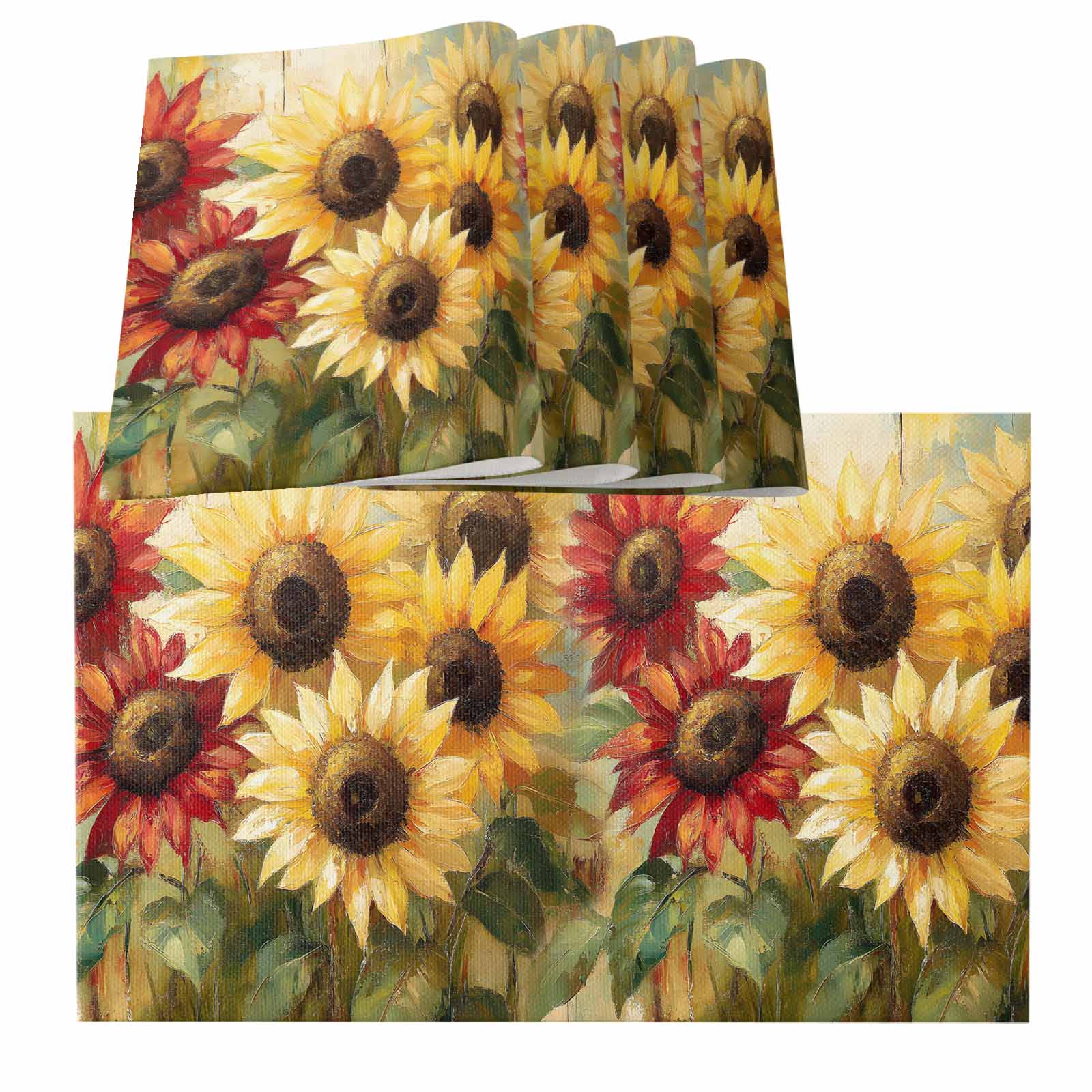 Summer Sunflowers Placemats for Dinning Table Set of 4, Red Yellow ...
