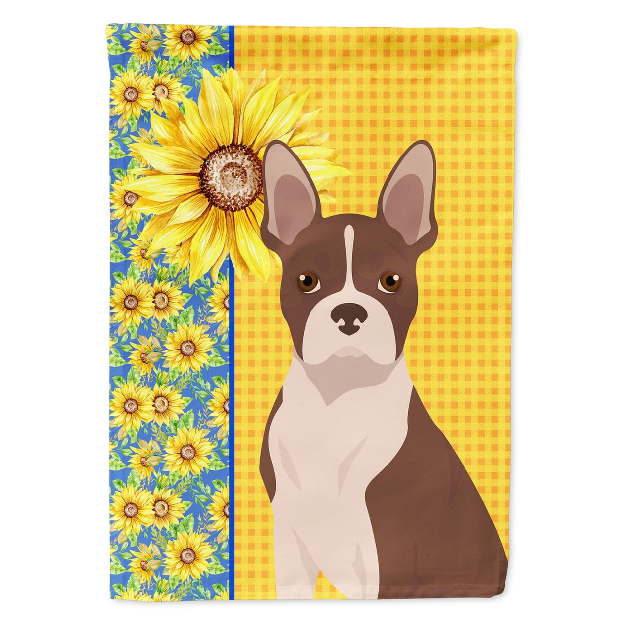 Summer Sunflowers Red Boston Terrier Flag Garden Size