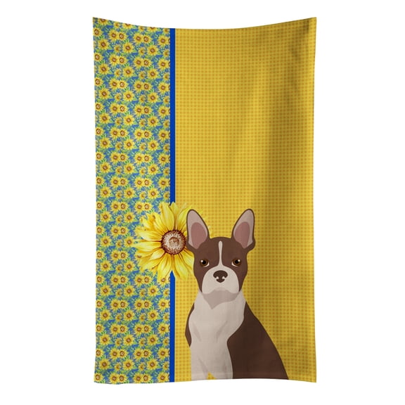 Summer Sunflowers Red Boston Terrier Kitchen Towel