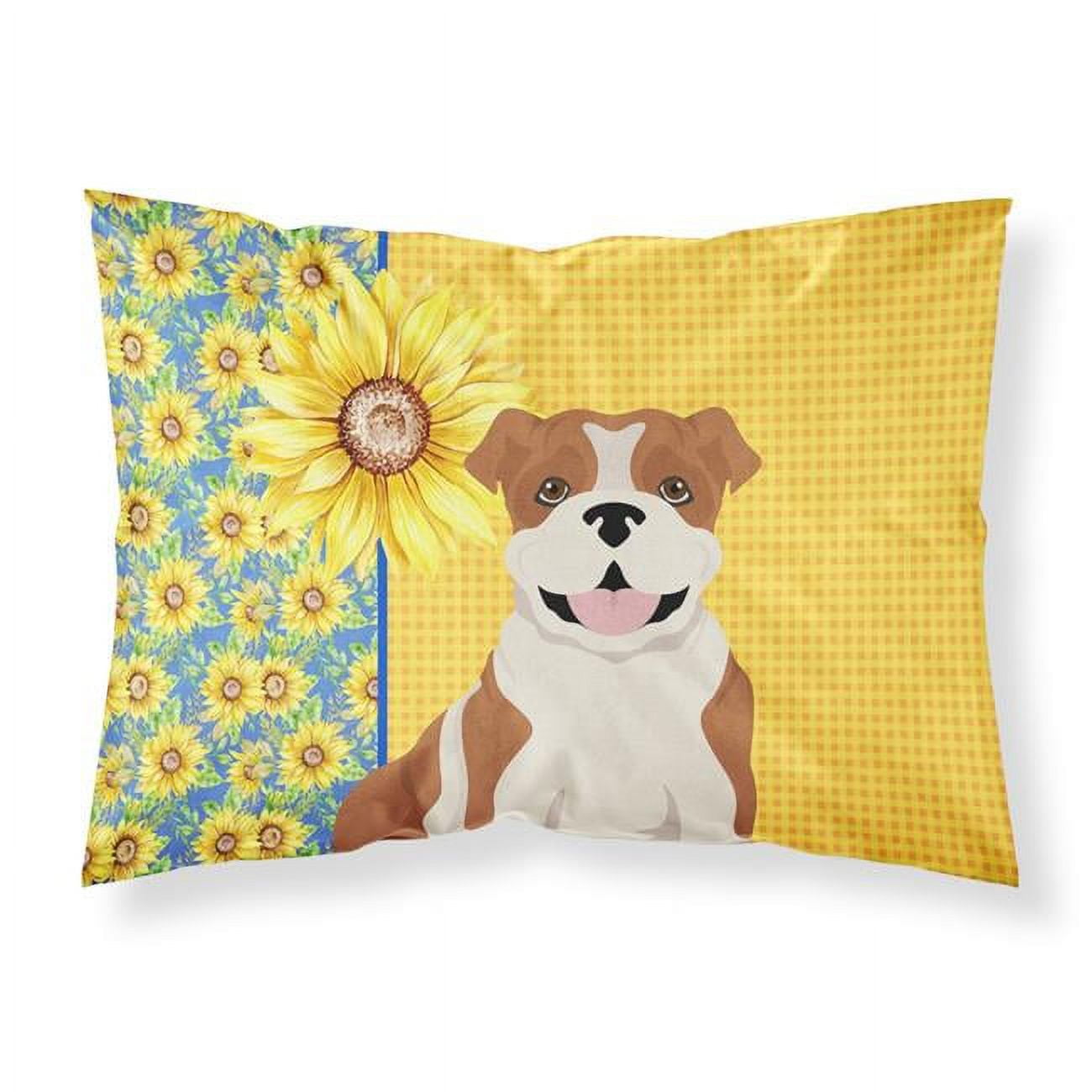 Summer Sunflowers Red English Bulldog Fabric Standard Pillowcase