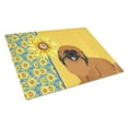 thumbnail image 1 of Summer Sunflowers Red Pekingese Glass Cutting Board Large 12 in x 15 in, 1 of 5
