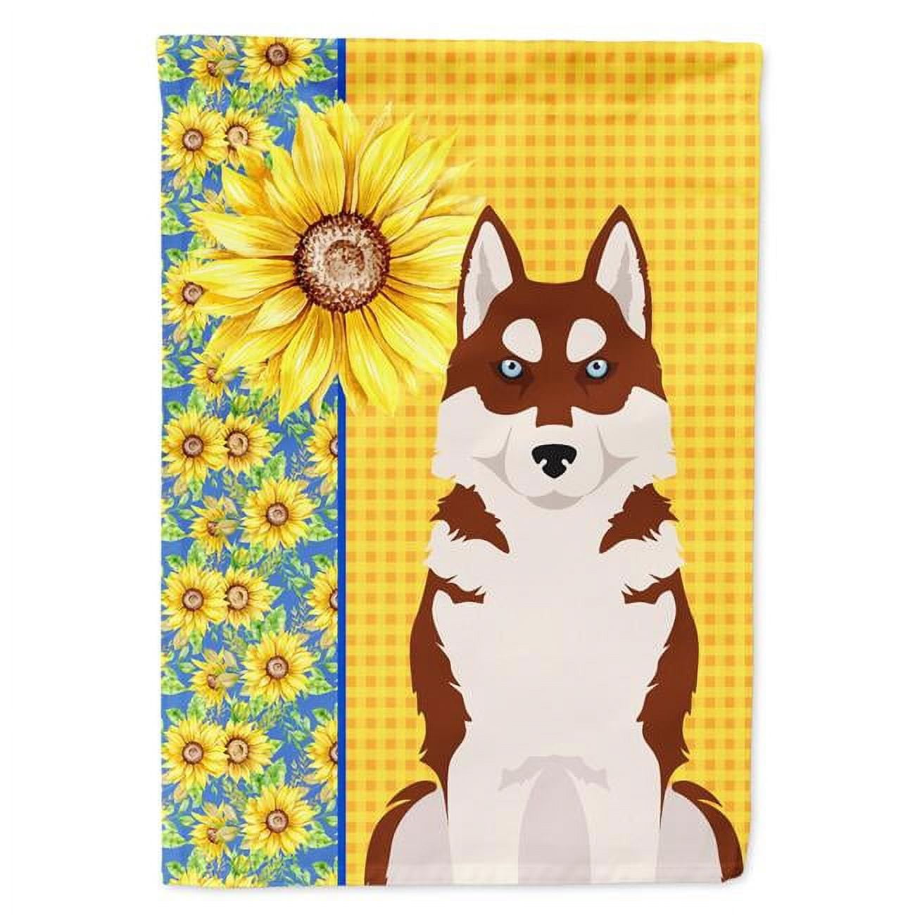 Summer Sunflowers Red Siberian Husky Flag Garden Size