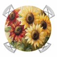 thumbnail image 1 of Summer Sunflowers Round Tablecloth for 45-54 Inch Tables,Fitted Table Cover with Elastic Edge,Red Yellow Floral Leaf Wood Grain Waterproof Outdoor Table Cloth Protector for Patio Garden Dinner Picnic, 1 of 9