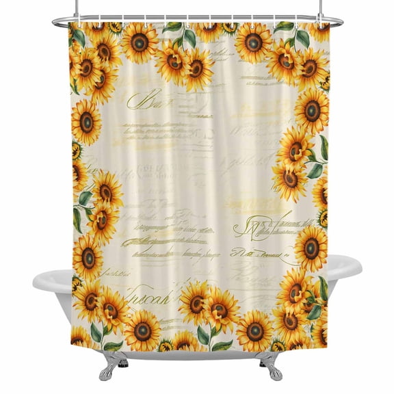 Summer Sunflowers Shower Curtain for Bathroom, Farmhouses Retro Yellow Floral Waterproof Cloth Fabric Bathroom Accessories Set with 12 Rust Proof Plastic Hooks, 72"x72"