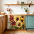 thumbnail image 1 of Summer Sunflowers Small Sink Skirt 10"Wx11"L,Dustproof Under Sink Curtain with Self Adhesive Tape,Red Yellow Floral Leaf Wood Grain Cabinet Curtain Cover for Bathroom Vanity,Kitchen Storage Shelf,RV, 1 of 9