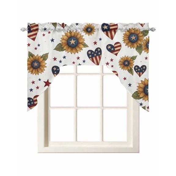 Summer Sunflowers Swag Valances for Windows 56 x 36 Independence Day Yellow Flower Red Blue Love Heart Star Rod Pocket Light Filtering Window Topper for Kitchen Bathroom Bedroom Living Room
