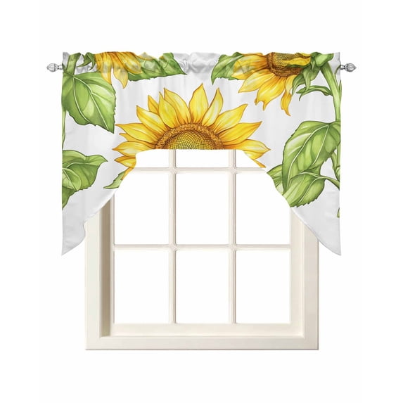 Summer Sunflowers Swag Valances for Windows, Small Curtains Drapes, Spring Botanical Yellow Flowers Kitchen Window Curtains Over Sink Rod Pocket Window Treatment Valance for Bedroom/Bathroom 56"x36"