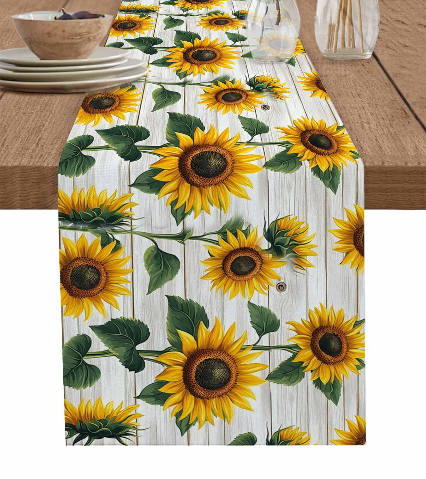 Spring Table Runner 108 Summer Sunflowers Table Runner 108 Inches, Spring Botanical Garden ...