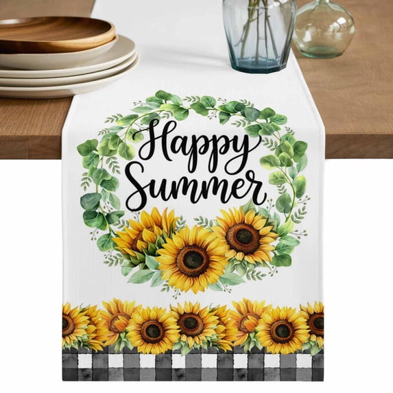 Summer Sunflowers Table Runner 90 Inches, Pastoral Botanical Garden Flowers Bed Runner Dresser Scarves Tabletop for Indoor Outdoor Parties/Ceremony/Banquet, 13" x 90"