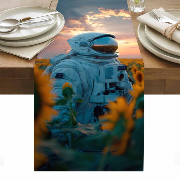 Summer Sunflowers Table Runner Abstract Space Yellow Floral Landscape Tablerunners 13 x 48 Inch, Table Decorations Tabletop Scarf for Summer Gathering Holiday Farmhouse Kitchen Dining Decor