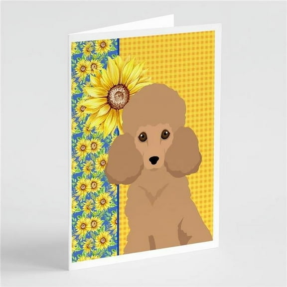 Summer Sunflowers Toy Apricot Poodle Greeting Cards and Envelopes Pack of 8 7 in x 5 in