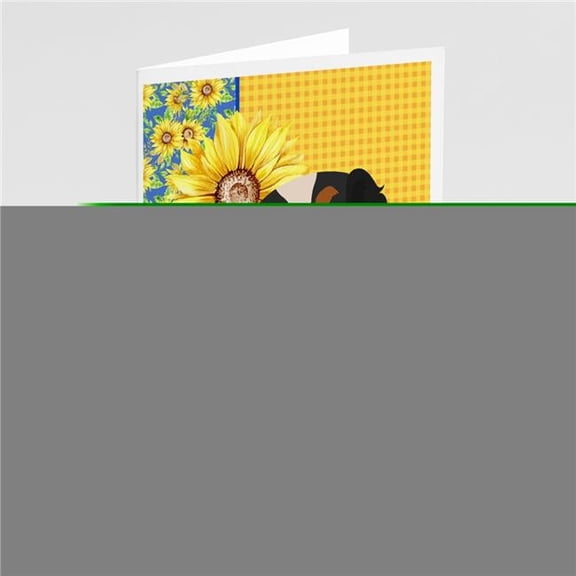 Summer Sunflowers Tricolor Cavalier Spaniel Greeting Cards and Envelopes Pack of 8 7 in x 5 in