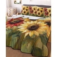 thumbnail image 1 of Summer Sunflowers Twin Size Down Alternative Comforter, Lightweight Comforter Quilt Bedding Set with Pillow Shams Red Yellow Floral Leaf Wood Grain All Seasons Bed Comforter Duvet Insert 68"x86", 1 of 7