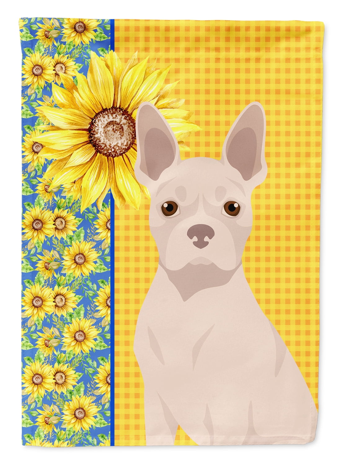Summer Sunflowers White Boston Terrier Flag Canvas House Size
