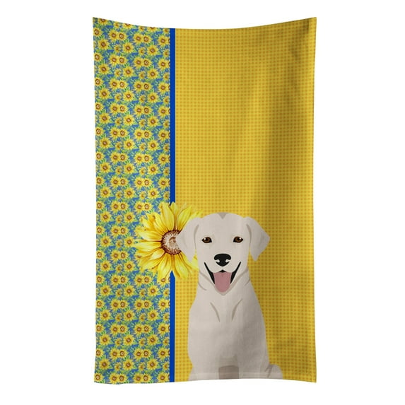 Summer Sunflowers White Cream Labrador Retriever Kitchen Towel