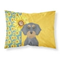 thumbnail image 1 of Summer Sunflowers Wirehair Blue and Tan Dachshund Fabric Standard Pillowcase, 1 of 5
