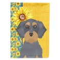 thumbnail image 1 of Summer Sunflowers Wirehair Blue and Tan Dachshund Flag Canvas House Size, 1 of 5