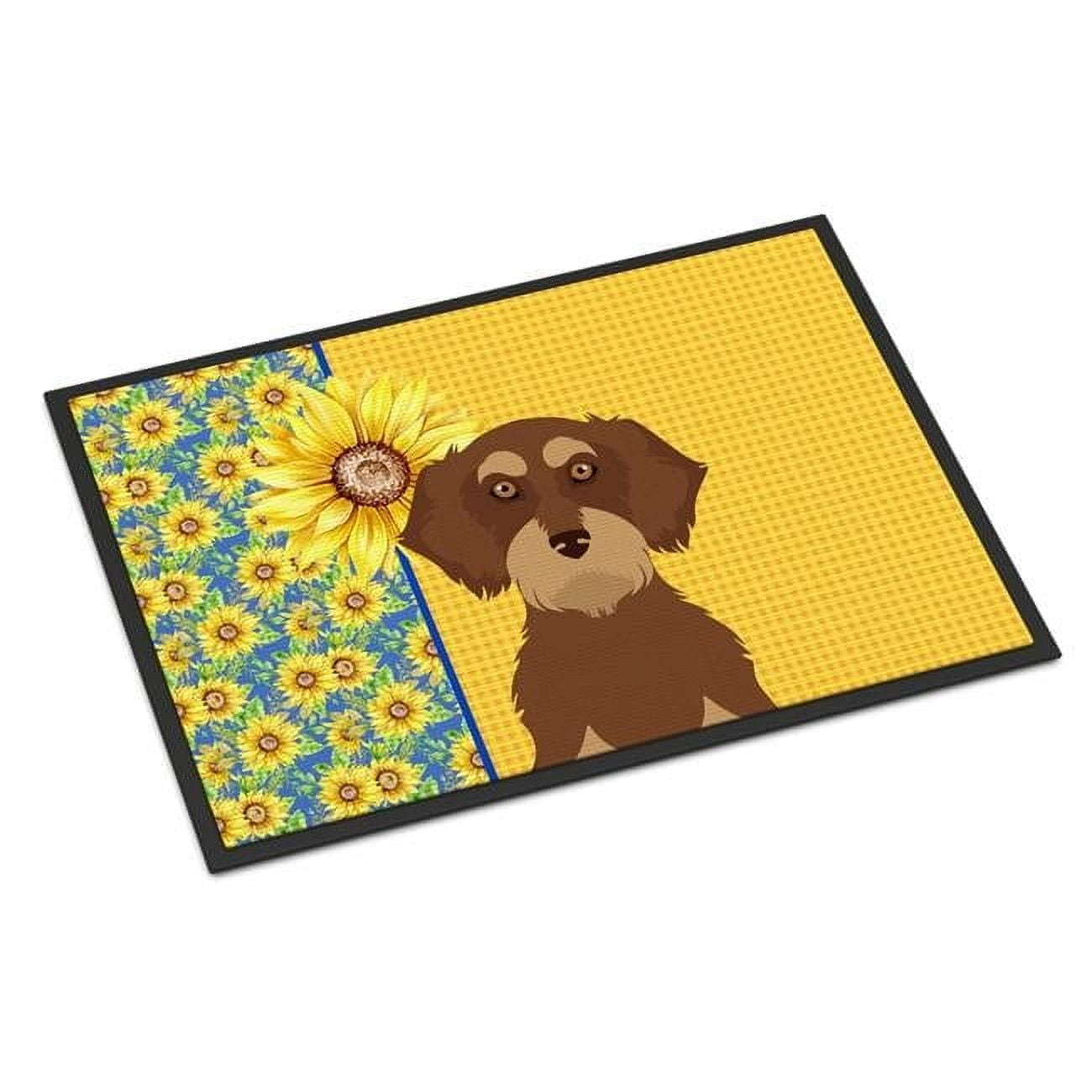 Summer Sunflowers Wirehair Red and Tan Dachshund Indoor or Outdoor Mat 24x36 36 in x 24 in
